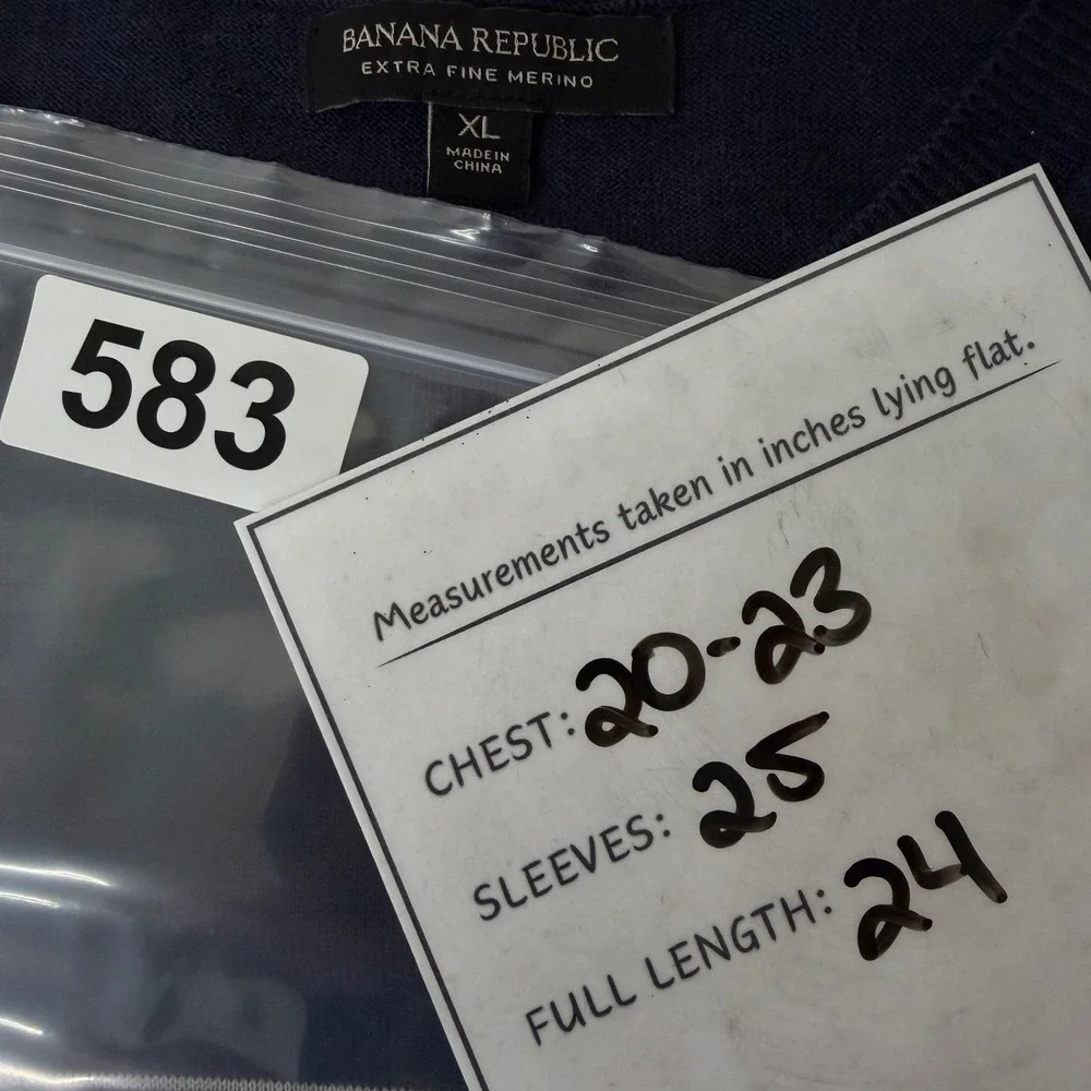 Banana‎ Republic Extra Fine Merino Wool Striped Sweater Navy Blue Men XL #583
